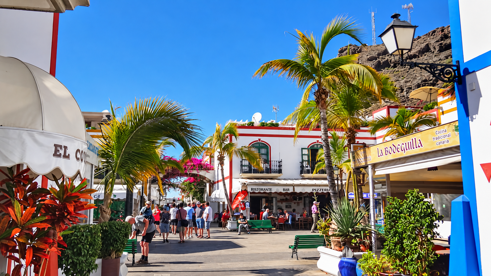 Restaurantes y terrazas junto a la marina de Puerto de Mogán